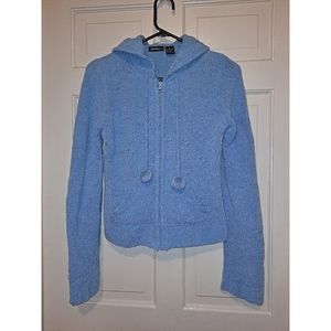Women’s knit blue hooded jacket hoodie comfy soft travel party winter sport work